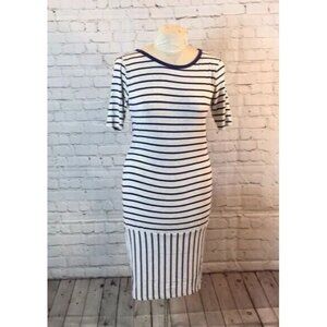 Lularoe Julia Dress Black Gray Stripe Fitted Half Sleeve Dress Large